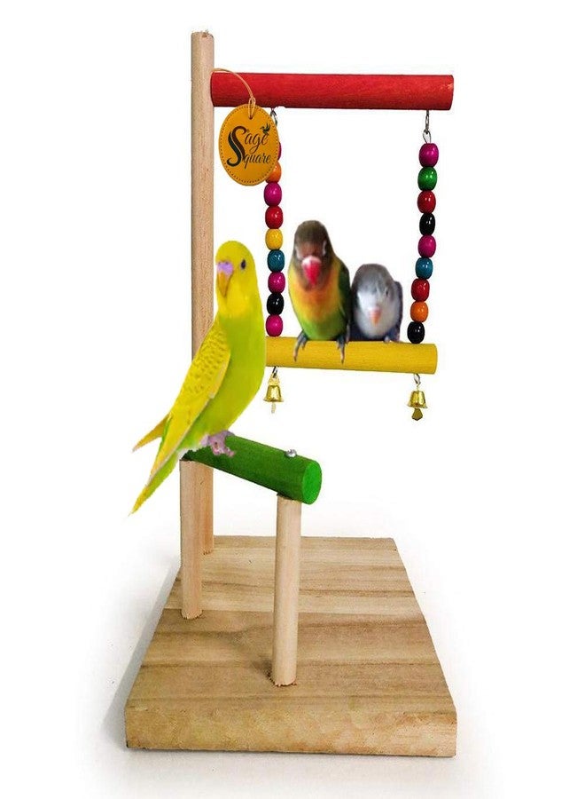 سايج سكوير صالة ألعاب رياضية من مستويين من سيج سكوير مع حامل تمارين وحامل طيور خشبي طبيعي للعب (طيور صغيرة) - Image 1